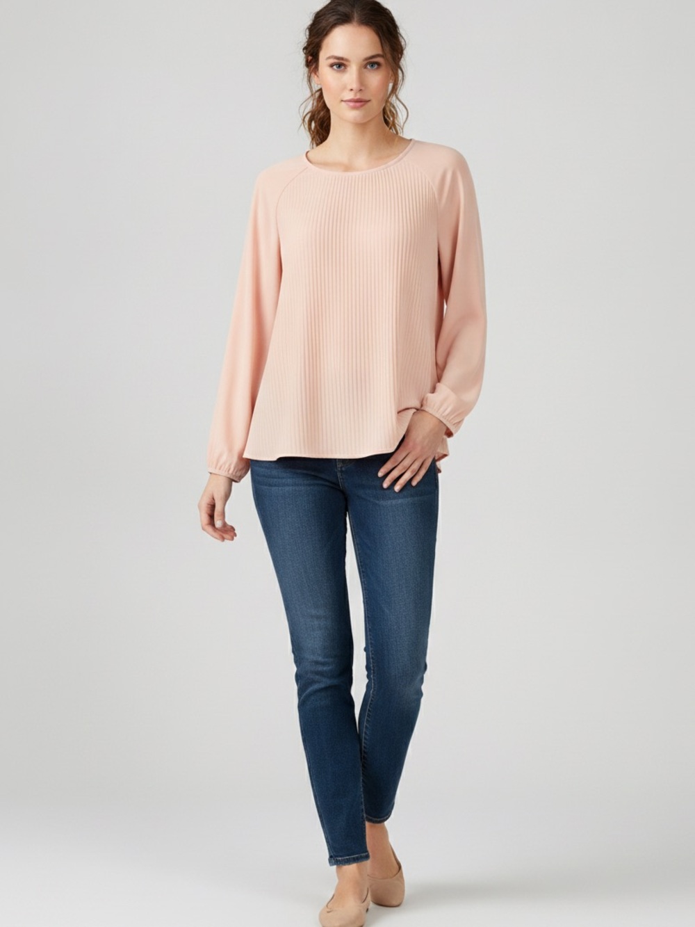 Calvin Klein Women's Pink Pleated Long Sleeve Blouse Top L - Picture 1 of 10